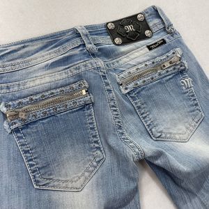 Miss Me Zipper Pocket Skinny Light Wash Jeans JP519052 Stretch 25 (28x32) GUC